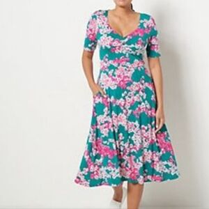 Jason Wu Floral Print Knit Stretch Midi Dress Sweetheart Neck Size L Pockets